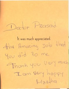 patient reviews: Thank you Card from Dr. Prasad's patient "Thank you very much. I am very happy""