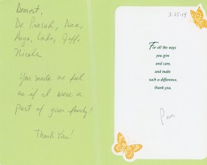 patient reviews: Thank you Card from Dr. Prasad's patient "You made me feel as if I were a part of your family. Thank you"